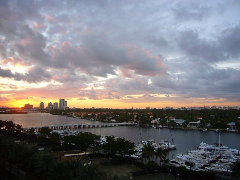 Sunset over Biscayne Bay and the Coconut Grove waterfront